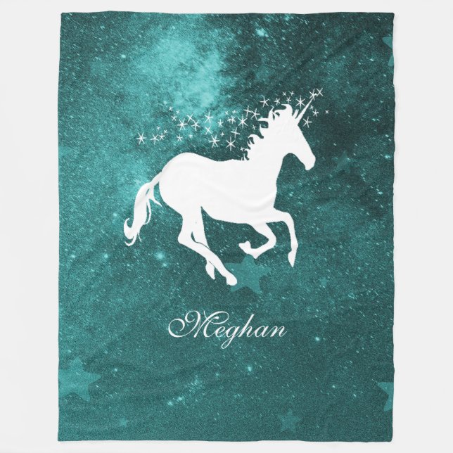 Teal Unicorn Personalized Fleece Blanket (Front)