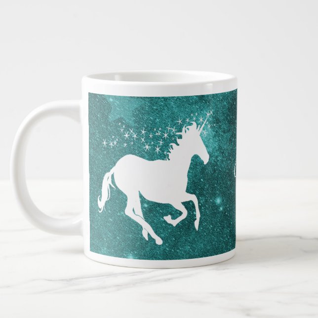 Teal Unicorn Personalized Giant Coffee Mug (Left)