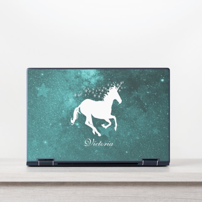 Teal Unicorn Personalized HP Laptop Skin (Front)