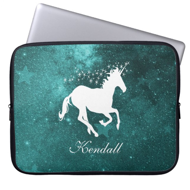 Teal Unicorn Personalized Laptop Sleeve (Front)