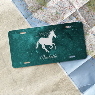 Teal Unicorn Personalized License Plate