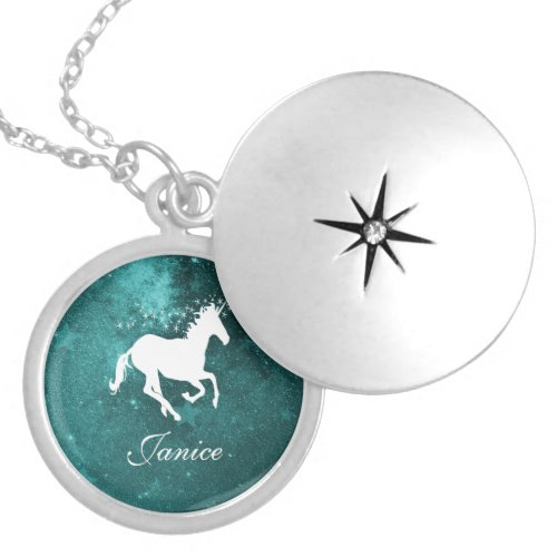 Teal Unicorn Personalized Locket Necklace