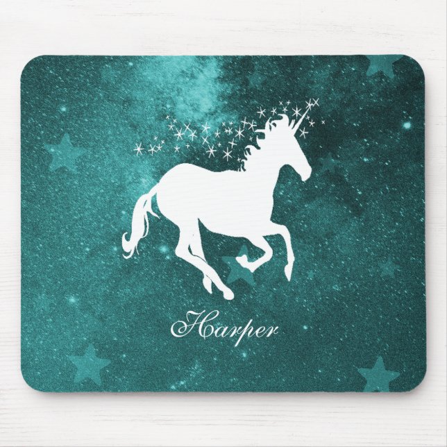 Teal Unicorn Personalized Mouse Pad (Front)