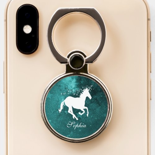 Teal Unicorn Personalized Phone Ring Stand