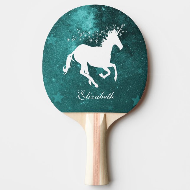 Teal Unicorn Personalized Ping Pong Paddle (Front)