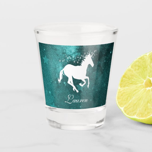 Teal Unicorn Personalized Shot glass (Front)
