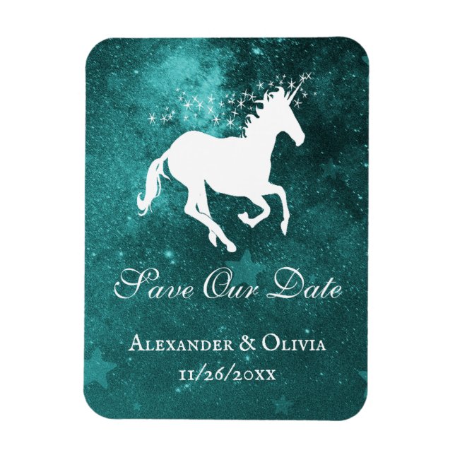 Teal Unicorn Save The Date Magnet (Vertical)