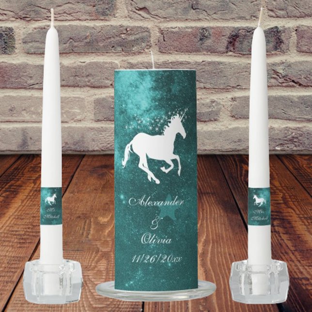 Teal Unicorn Unity Candle Set (Teal Unicorn Wedding Unity Candle Set)