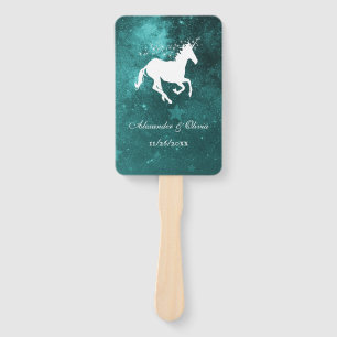 Teal Unicorn Wedding Favor Hand Fan