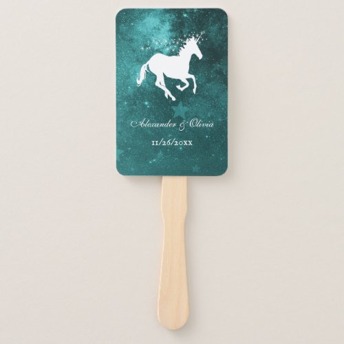 Teal Unicorn Wedding Favor Hand Fan