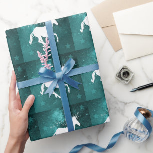 Teal Unicorn Wedding Wrapping Paper