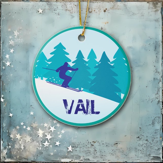 Teal Vail Ski Circle Personalized Ceramic Ornament (Creator Uploaded)