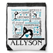 Teal Variation of Gymnastics Words w/ Monogram Drawstring Bag Teal Variation of Gymnastics Words w/ Monogram Drawstring Bag
