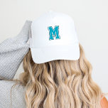 Teal Varsity Monogram Trucker Hat<br><div class="desc">Show off your sporty side with a custom baseball cap featuring a bold collegiate-style monogram letter. Personalize it with your favorite colors to match your sports team or personal style for a look that's uniquely yours. Perfect for game days, casual outings, or as a standout gift for fans and athletes...</div>
