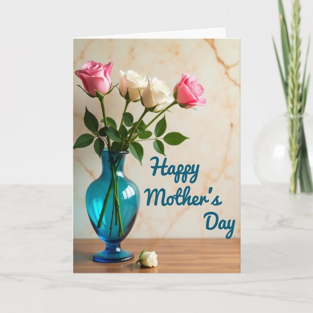 Teal Vase Floral Mothers Day Card (Front)