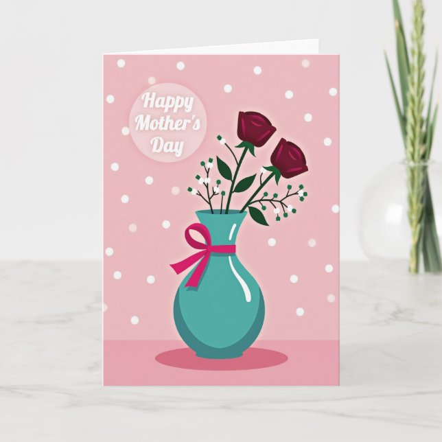 Teal Vase Happy Mothers Day Card (Front)
