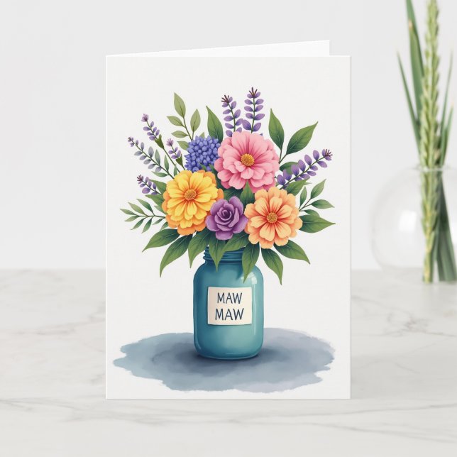 Teal Vase Mothers Day Blooms Card (Front)
