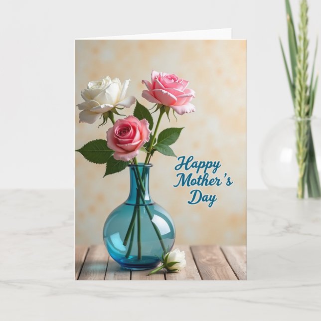 Teal Vase Mothers Day Floral Card (Front)
