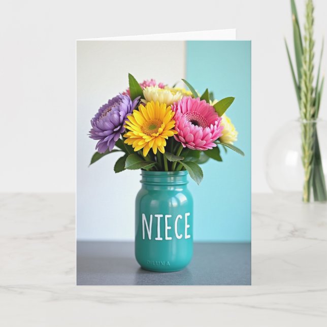 Teal Vase Mothers Day Flower Card (Front)