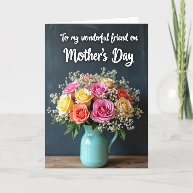 Teal Vase Mothers Day Friend Card (Front)