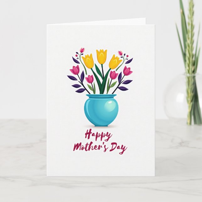 Teal Vase Mothers Day Love Card (Front)