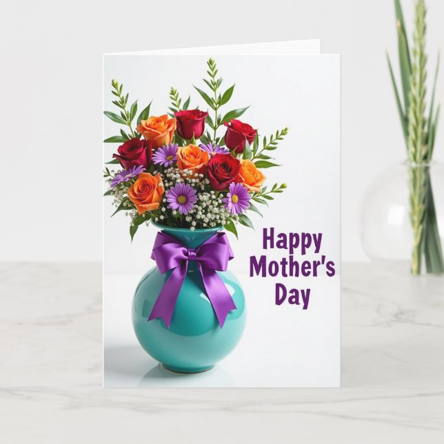 Teal Vase Sweet Mothers Day Card (Front)