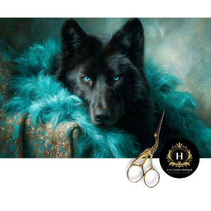 Teal Velvet Black Wolf Portrait Tissue Paper