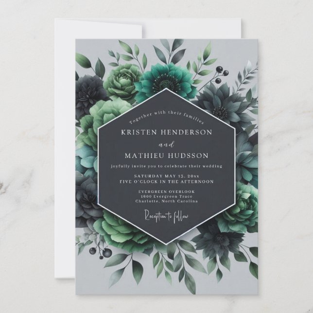Teal Verdant Flora Wedding Invitation (Front)