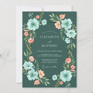 Teal Verdant Floral Romance Wedding Invitation