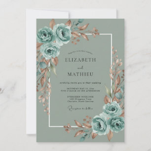 Teal Verdant Flourish Wedding Invitation