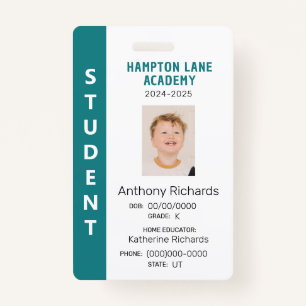 Teal Vertical Stripe Homeschool Student ID Badge