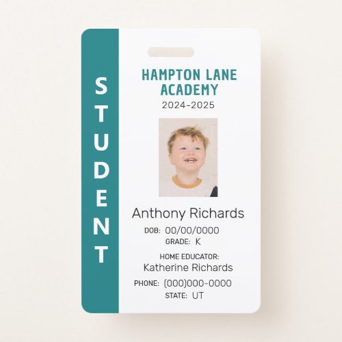 Teal Vertical Stripe Homeschool Student ID Badge