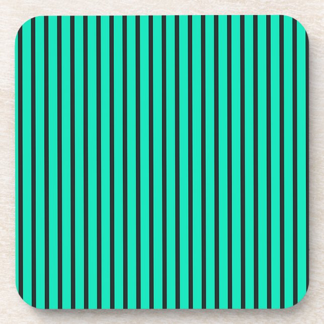 Teal Vertical stripes pattern Beverage Coaster (Front)