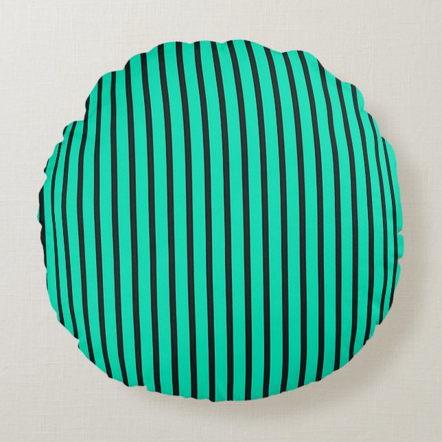 Teal Vertical stripes pattern Round Pillow (Front)