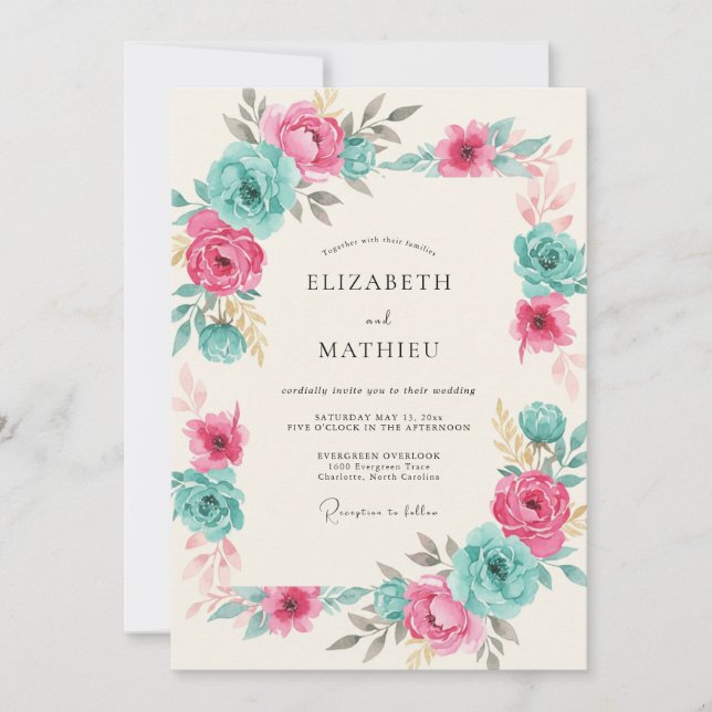 Teal Vibrant Spring Wedding Invitation (Front)