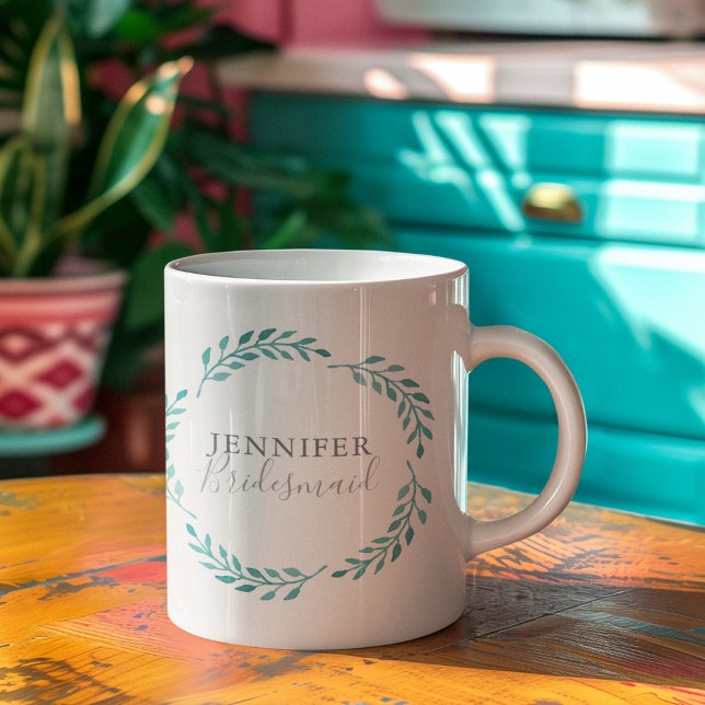 Teal Vine Botanical Bridesmaid Personalized Coffee Mug (Creator Uploaded)