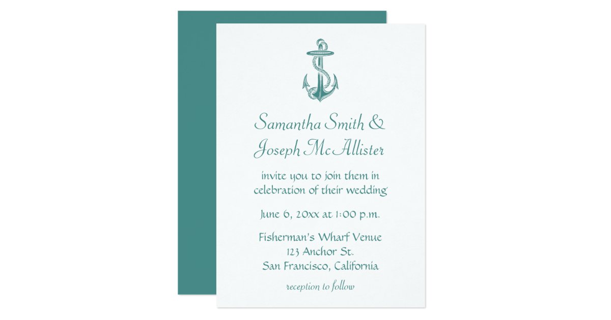 Teal Vintage Anchor Nautical Wedding Invitation Zazzle com