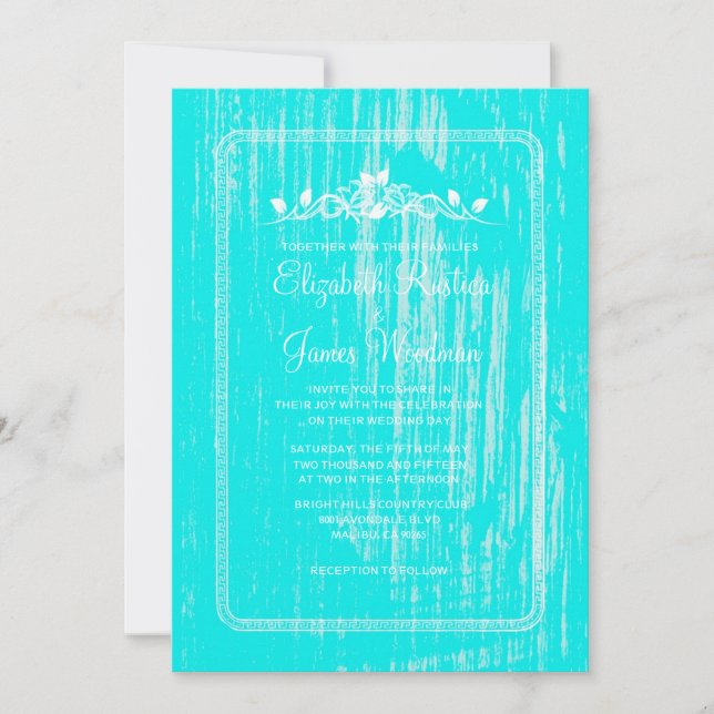 Teal Vintage Barn Wood Wedding Invitations (Front)