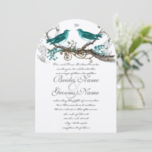 Teal Vintage Birds extra Teal Leaves Wedding Invitation
