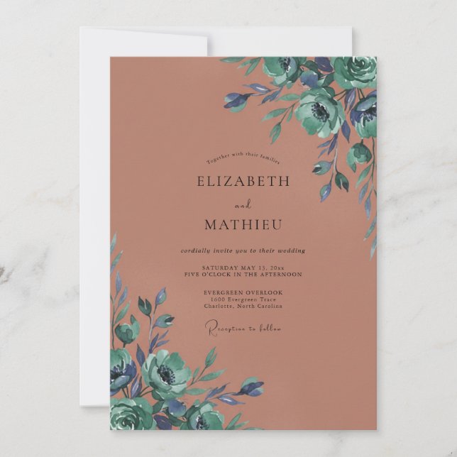 Teal Vintage Bloom Wedding Invitation (Front)