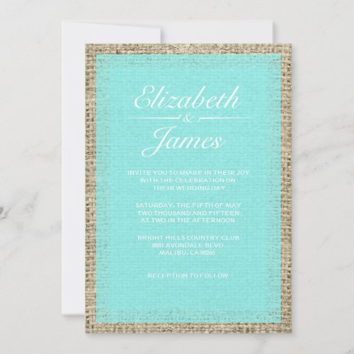 Teal Vintage Burlap Wedding Invitations