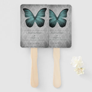 Teal Vintage Butterfly Damask Wedding Favor Hand Fan