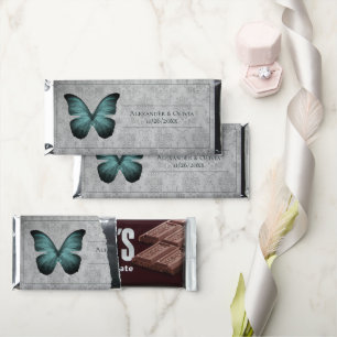 Teal Vintage Butterfly Damask Wedding Hershey Bar Favors