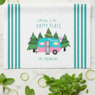 Teal Vintage Camping Tea Kitchen Towel