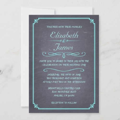 Teal Vintage Chalkboard Wedding Invitations