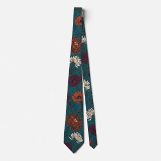 Teal Vintage Chrysanthemum Floral Neck Tie