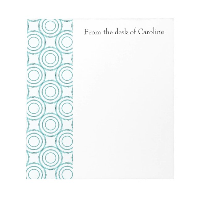 Teal Vintage Circle Pattern Personalized Notepad (Front)