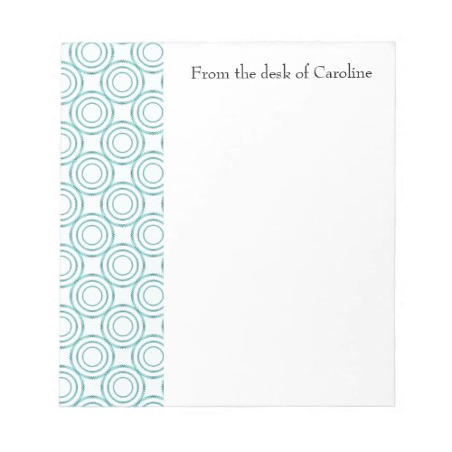 Teal Vintage Circle Pattern Personalized Notepad