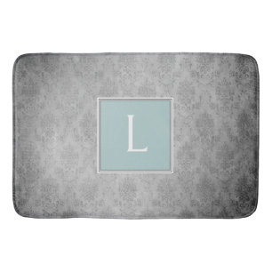 Teal Vintage Damask Monogram Bath Mat