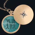 Teal Vintage Damask Monogram Name Locket Necklace<br><div class="desc">Rustic Rodeo Cowgirl,  rustic western flare,  country-themed elements,  equestrian-inspired details,  charm of the Wild West keepsake Locket with Name and Monogram of Boyfriend. For your Cowgirl.</div>